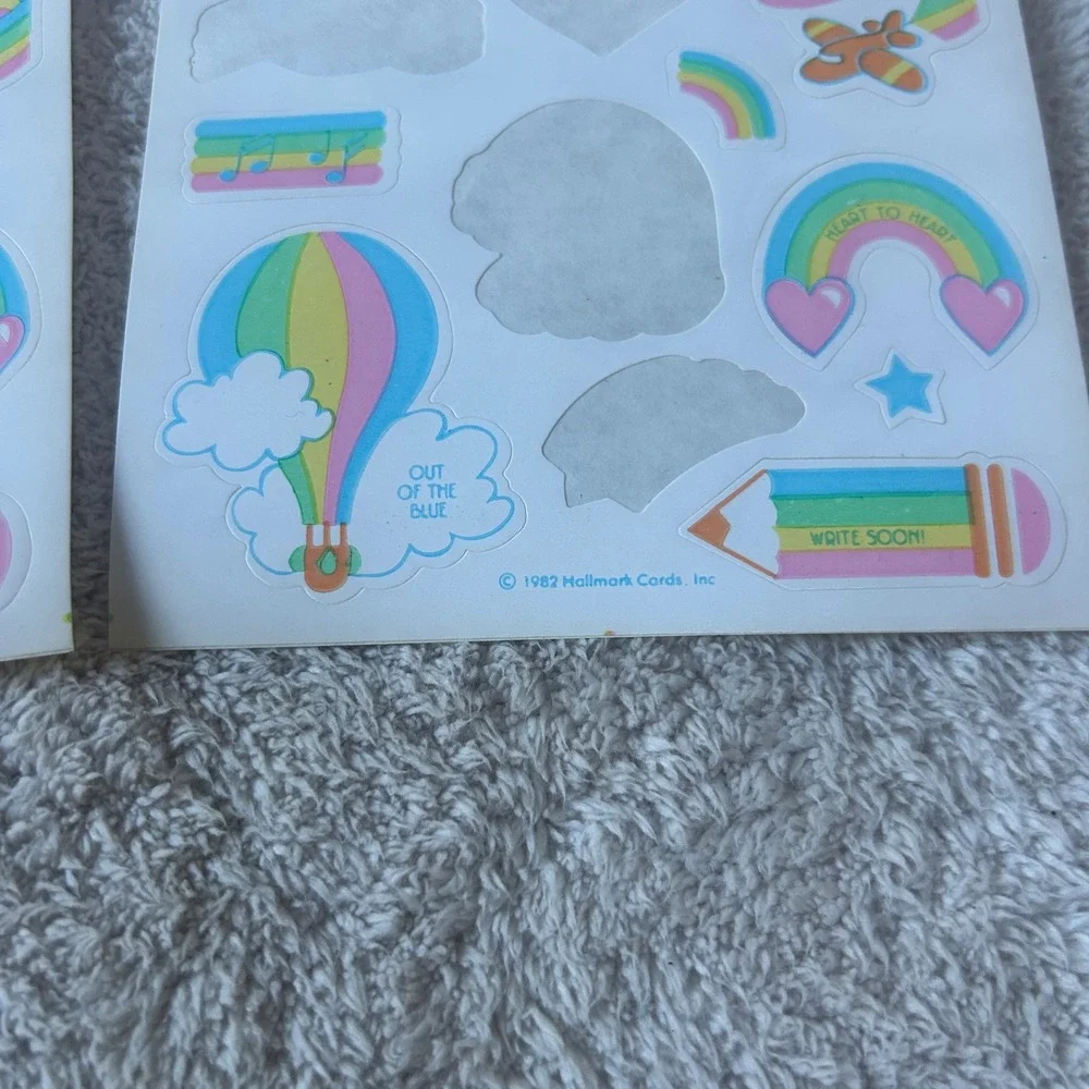 Vintage Hallmark Sticker Lot 1980s 1990s Fuzzy Kittens Rainbows Unicorn Easter